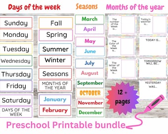 幼稚園カレンダー印刷可能｜サークルタイム学習ボード（デジタルダウンロード）