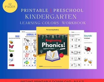 Toddler starter phonics workbook, beginning sounds, educational activity book, preschool, homeschooling, daycare worksheets, Learn phonics