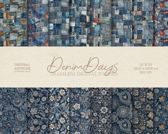 Denim Days - Digitaal papier - Naadloos patroon - Denim - Scrapbookpapier - Designerpapier - Borduursel - Commercieel gebruik