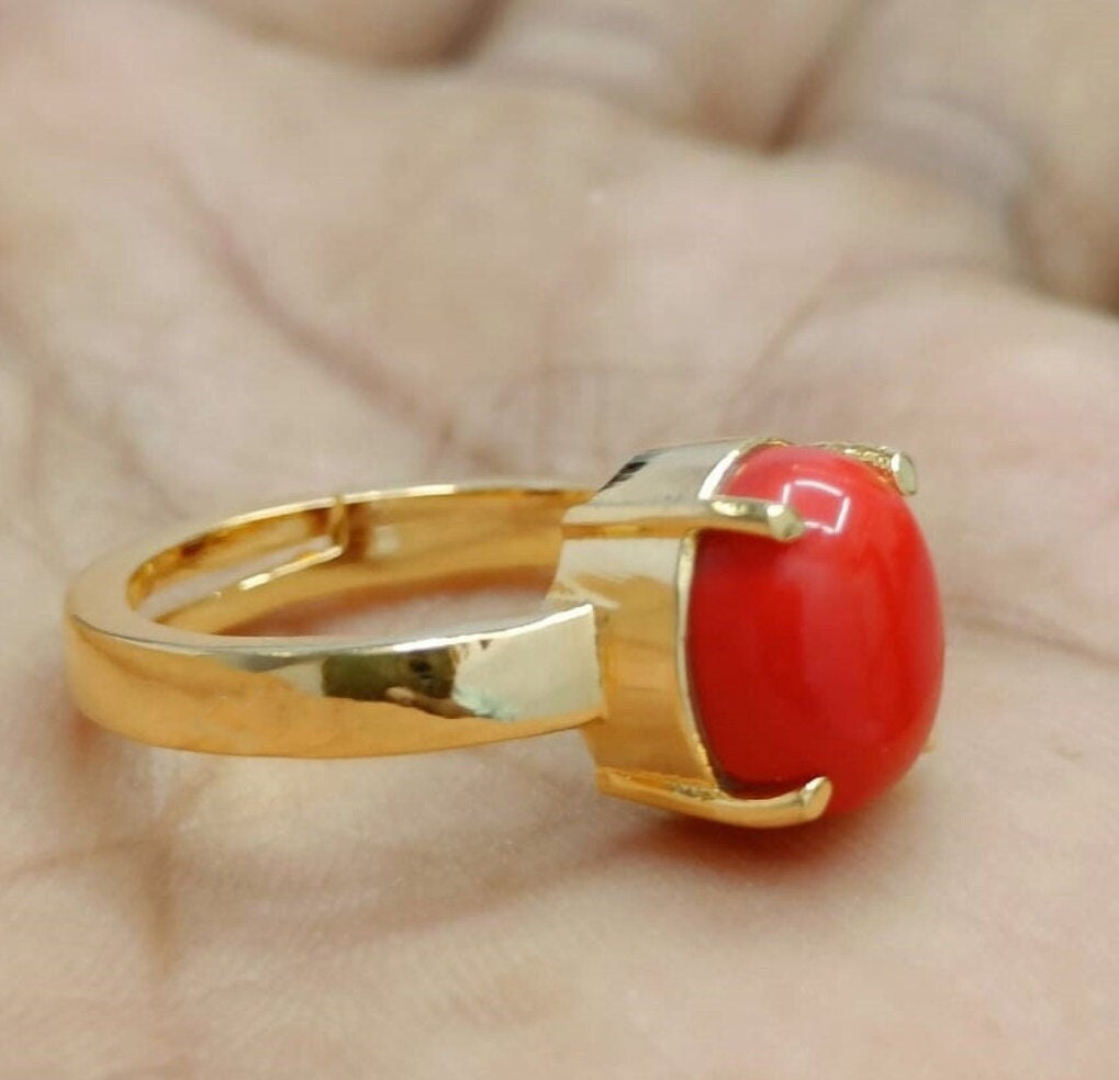 Red coral stone ring price outlet