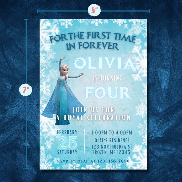 EDITABLE Frozen Birthday Invitation Canva Template For the First Time in Forever Winter Wonderland Snowflake Princess Party Snow Queen Elsa