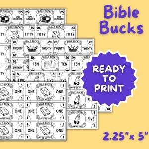 PRINTABLE Bible Bucks Christian Reward System Sunday School Incentive Children&#39;s Church Classroom Good Behavior Kids Play Money Prizes Youth