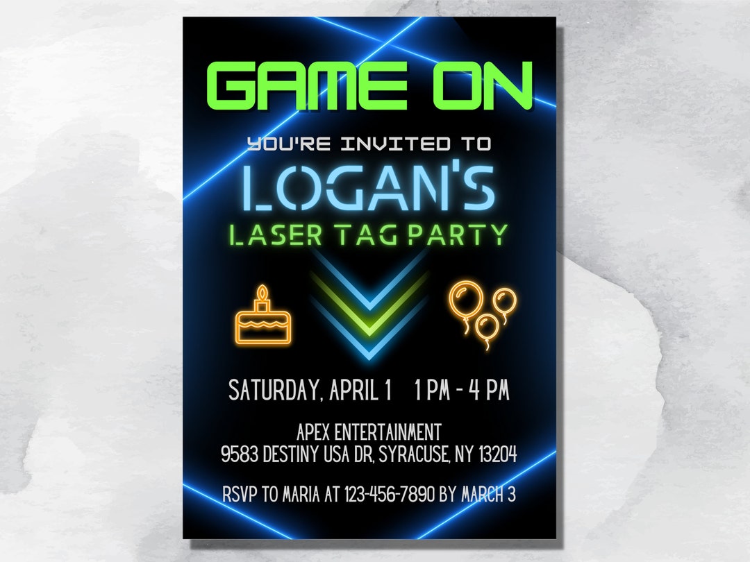 Editable Boy's Laser Tag Birthday Party Invitation Canva Template ...