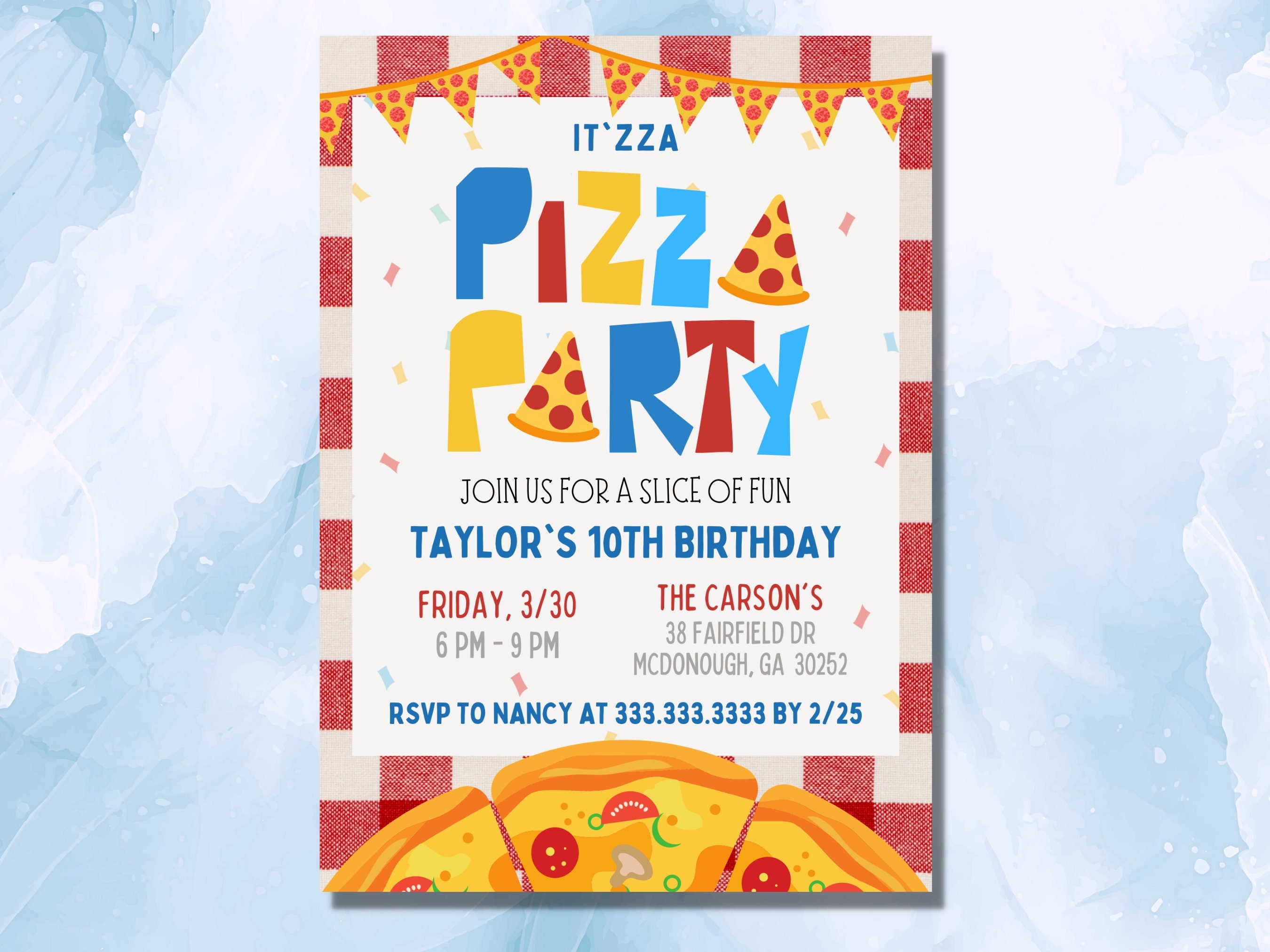 Editable Pizza Party Invitation Birthday Celebration Make Your Own DIY Italian Pizzeria Canva Instant Download Kids Fun Toppings Pepperoni