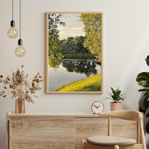 Arbres verts et art mural de lac citation encourageante papier peint de carte postale espoir tendance téléchargements numériques impressions foi de dieu inspirant JPG