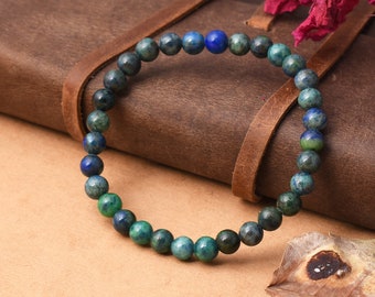 Natural Azurite Malachite Beaded Bracelet, 6 MM Beaded Bracelet, Stretchable Bracelet for Men And Women,Gift for her,Gift for him
