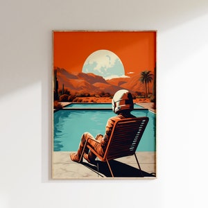 Retro Futurism Poolside Poster, Astronaut Pool Poster , Retro Futurism Poster, Retro Space Poster, Vintage Poolside Poster, Sci-fi Poster