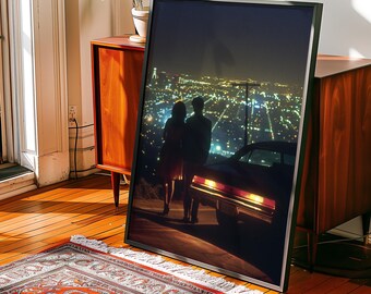 Póster retro de Los Ángeles: Impresión artística de paisaje urbano de los 80