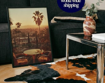 Póster retro de una puesta de sol en Los Ángeles: Impresión en papel semibrillante