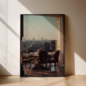 Poster skyline di Los Angeles, stampa fotorealistica, poster retrò, estetica californiana, stile Old Money, paesaggio urbano anni '80, regalo per la nuova casa