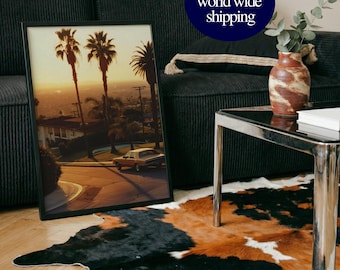 Póster retro de una puesta de sol en Los Ángeles: Impresión en papel semibrillante