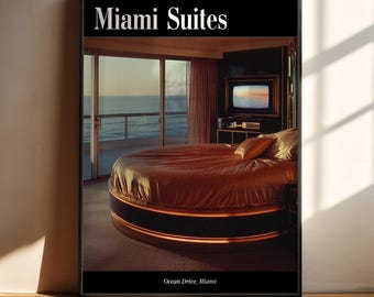 Miami Suites Poster, Retro 80s Ocean Drive Print