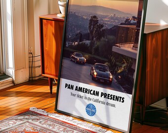 Póster de viaje retro de Los Ángeles, arte mural de California