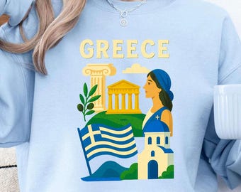 Greece Sweatshirt: Santorini & Mykonos Travel, Unisex Holiday Tee