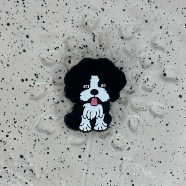 Perle de focale en silicone noire Shih Tzu Boy pour stylos et autres objets d'artisanat