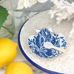 Blue Batik Scallop Shell Trinket/Ring Dish Silver image 4
