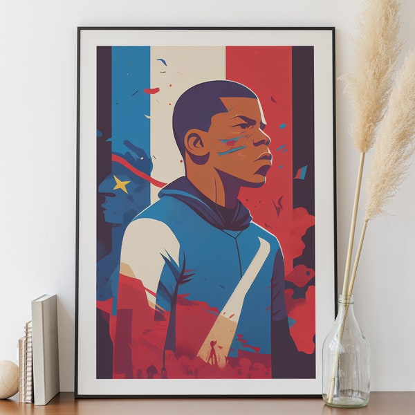 Poster Mbappe - Décoration Chambre - Affiche coupe du monde - Cadeau pour garçon - Poster minimaliste - Digital Painting - Equipe de France