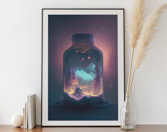 Poster of Mountain Landscape in winter in bottle