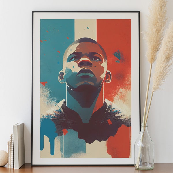 Poster Mbappe - Décoration Chambre - Affiche coupe du monde - Cadeau pour garçon - Poster minimaliste - Digital Painting - Equipe de France