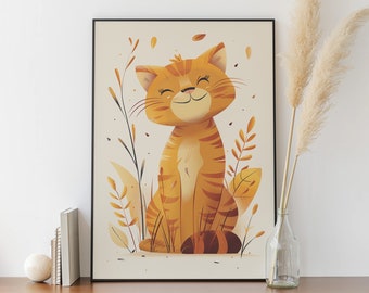 Cute Cat Poster - Baby Room Wall Decor - Birth Gift Idea - Children's Poster - Animal Illustration for Boys and Girls