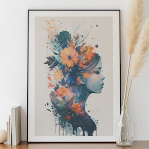 Póster de la Conciencia del Alma y la Mente Floral - Póster para consultorio de psicólogo, arte mural para terapeuta, póster de psicología, terapia, póster de emociones