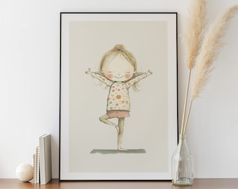 Yoga Poster Drawing for Kids - Meditation Poster, Yoga Class Poster, Yoga Studio Poster, Yoga Poses, Relaxation Canvas, Yoga Decor Art, Zen
