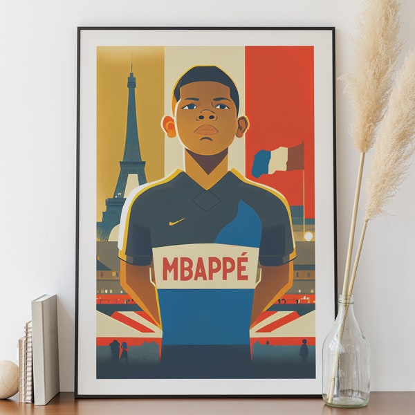 Poster Mbappe - Décoration Chambre - Affiche coupe du monde - Cadeau pour garçon - Poster minimaliste - Digital Painting - Equipe de France