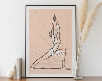 Yoga Poster Line Drawing Warrior Pose - Meditation Poster, Yoga Class Poster, Yoga Studio Poster, Relaxation Canvas, Yoga Decor Art