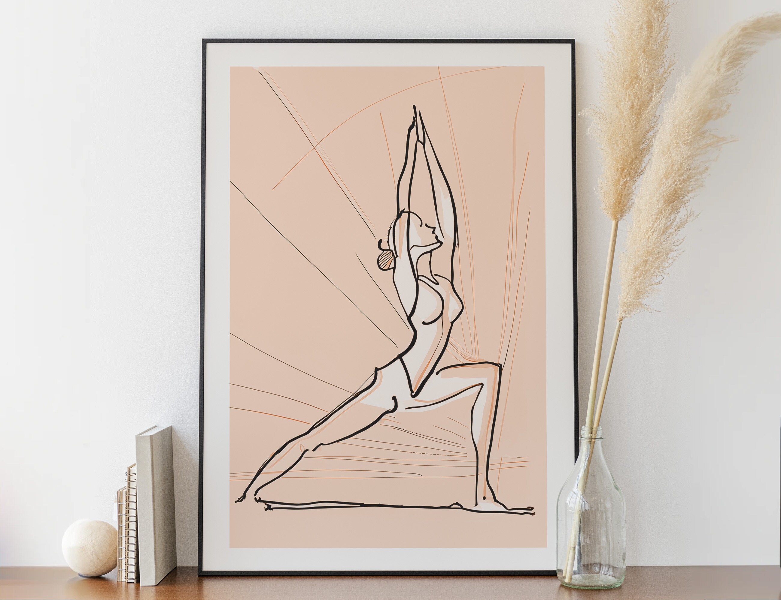 Yoga Poster Line Drawing Warrior Pose - Meditation Poster, Yoga Class Poster, Yoga Studio Poster, Relaxation Canvas, Yoga Decor Art