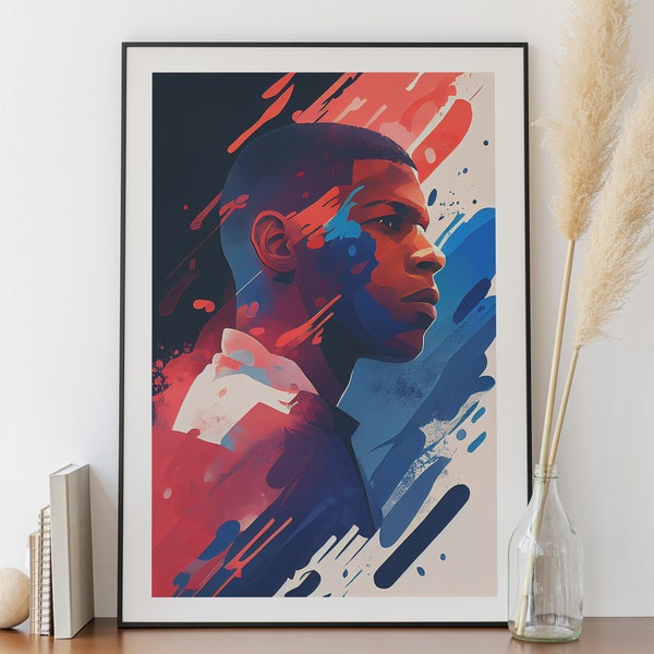 Poster Mbappe - Décoration Chambre - Affiche coupe du monde - Cadeau pour garçon - Poster minimaliste - Digital Painting - Equipe de France