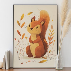 Póster de ardilla adorable - Decoración de pared para habitación de bebé - Idea de regalo de nacimiento - Póster infantil - Ilustración de animales para niños y niñas