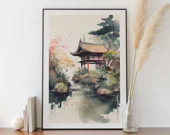 Aquarell einer japanischen Landschaft