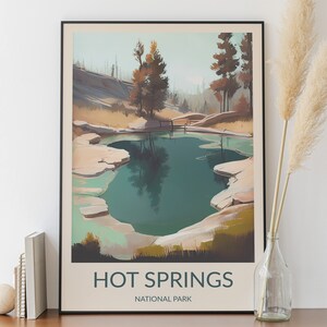 Parque Nacional de Aguas Termales, Póster Minimalista, Pintura Digital, Impresión de Parques Nacionales, Póster de Parque Nacional, Arte Mural de Parque Nacional