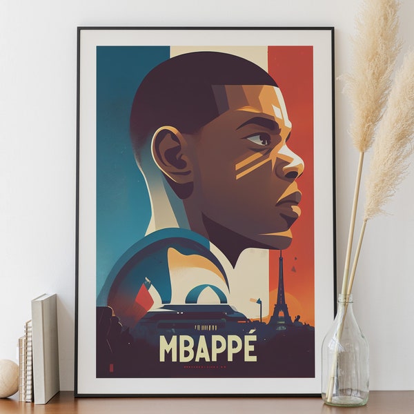 Poster Mbappe - Décoration Chambre - Affiche coupe du monde - Cadeau pour garçon - Poster minimaliste - Digital Painting - Equipe de France