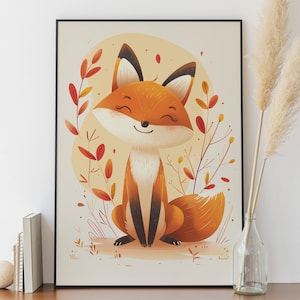 Póster de zorro adorable - Decoración de pared para habitación de bebé - Idea de regalo de nacimiento - Póster infantil - Ilustración de animales para niños y niñas