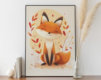 Cute Fox Poster - Baby Room Wall Decor - Birth Gift Idea - Children's Poster - Animal Illustration for Boys and Girls