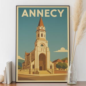 Poster Annecy - Basilique de la Visitation - Haute Savoie, Tourisme, Voyage, Vacances, Art mural, Impression d'art decoratif, Poster Vintage