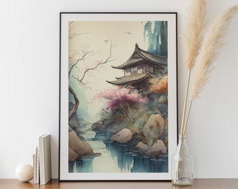 Aquarell einer japanischen Landschaft