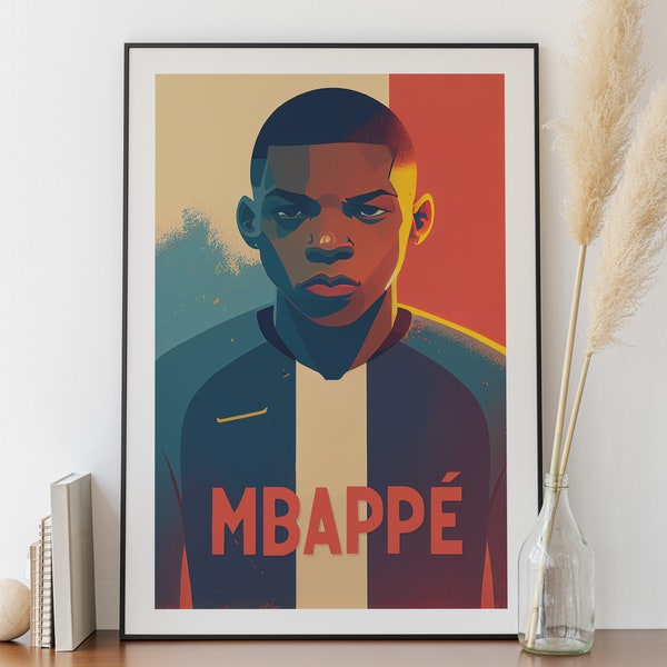 Poster Mbappe - Décoration Chambre - Affiche coupe du monde - Cadeau pour garçon - Poster minimaliste - Digital Painting - Equipe de France