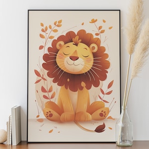 Póster de león adorable - Decoración de pared para habitación de bebé - Idea de regalo de nacimiento - Póster infantil - Ilustración de animales para niños y niñas