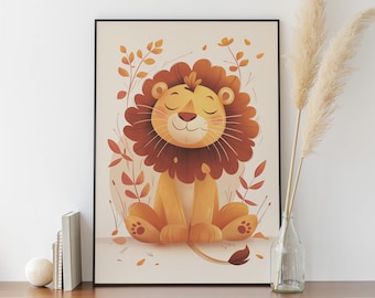 Cute Lion Poster - Baby Room Wall Decor - Birth Gift Idea - Children's Poster - Animal Illustration for Boys and Girls