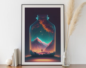 Poster of Mountain Landscape in winter in bottle