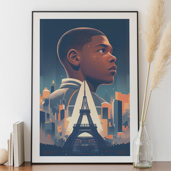 Poster Mbappe - Décoration Chambre - Affiche coupe du monde - Cadeau pour garçon - Poster minimaliste - Digital Painting - Equipe de France