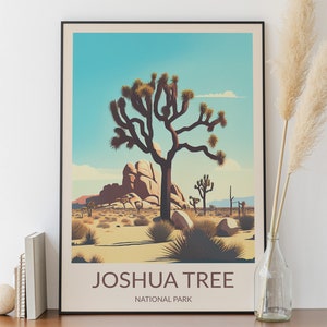 Joshua Tree National Park, minimalistische poster, digitale schilderkunst, nationale parken print, nationale park poster, nationale park wandkunst