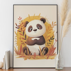 Póster de panda adorable - Decoración de pared para habitación de bebé - Idea de regalo de nacimiento - Póster infantil - Ilustración de animales para niños y niñas