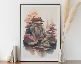 Aquarell einer japanischen Landschaft