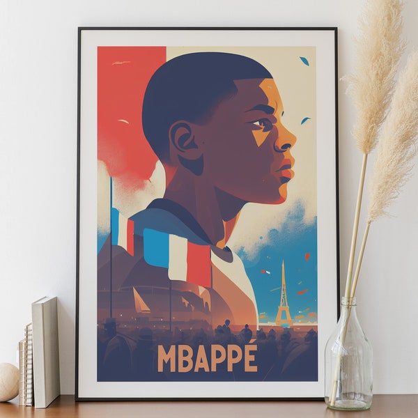 Poster Mbappe - Décoration Chambre - Affiche coupe du monde - Cadeau pour garçon - Poster minimaliste - Digital Painting - Equipe de France