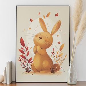 Póster de conejo adorable - Decoración de pared para habitación de bebé - Idea de regalo de nacimiento - Póster infantil - Ilustración de animales para niños y niñas