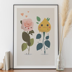 Happy and Sad Rose Poster - Psychologist Office Poster, Therapist Wall Art, Psychology Poster, Therapy, Emotions Poster