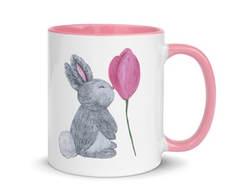 Spring Bunny Mug, Ceramic Mug, Coffee Mug, Tea Mug, Cute Mug, Bunny Mug, Spring Mug, Pink Mug